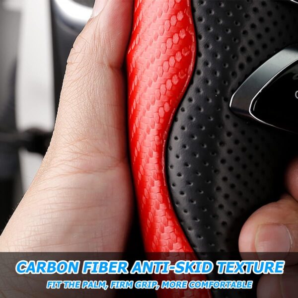 Car Steering Wheel Cover, Universal Microfiber Leather Auto Steering Wheel Protector, Anti-Slip Steering Wheel Vehicle Interior Accessories for Cars, SUVs, Trucks and Vans (Red) - Image 4