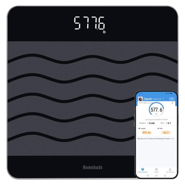 Homebuds 42st/600lb Digital Bathroom Scales for Body Weight and BMI Via Smart APP, High Accuracy in 0.1lb Assured by Weighing Professional Since 2001, 8mm Tempered Glass, Extra Large LED, Black - Image 2