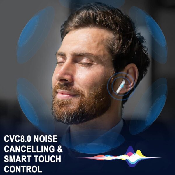 Wireless Earbuds, Bluetooth 5.4 Headphones in Ear with 4 ENC Noise Cancelling Mic, Bluetooth Earbuds 40Hrs Playtime, Wireless Earphones HiFi Stereo Deep Bass, IP7 Waterproof USB-C Fast Charge White - Image 6