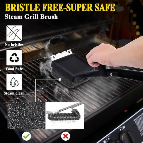 Grill Brush with Scraper,Bristle Free 18.8" Steam Cleaning BBQ Brush for Outdoor Grills, Heat-Resistant Kevlar Replaceable Head, Grill Accessories Perfect BBQ Gifts for Men/Dad - Image 4