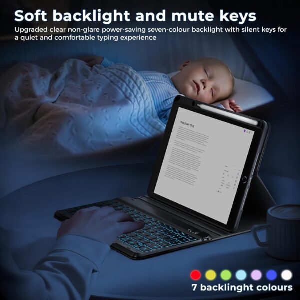 OYEEICE Enlarged Keycap Keyboard with Case for iPad 10.2 9th Generation, Anti-Fall Keycap Backlit Keyboard for iPad 8th / 7th Gen, Detachable Keyboard Case for iPad Pro 10.5 and Air 3rd Gen - Black - Image 6