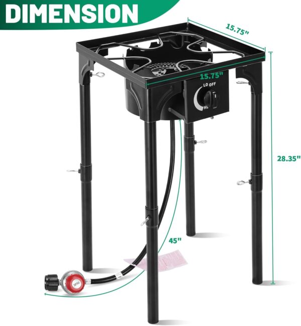 FSUON Outdoor Camping Stove, 130000 BTU, Propane Gas Cooker with Detachable Legs, High Pressure Single Burner, 30 PSI Regulator - Image 9