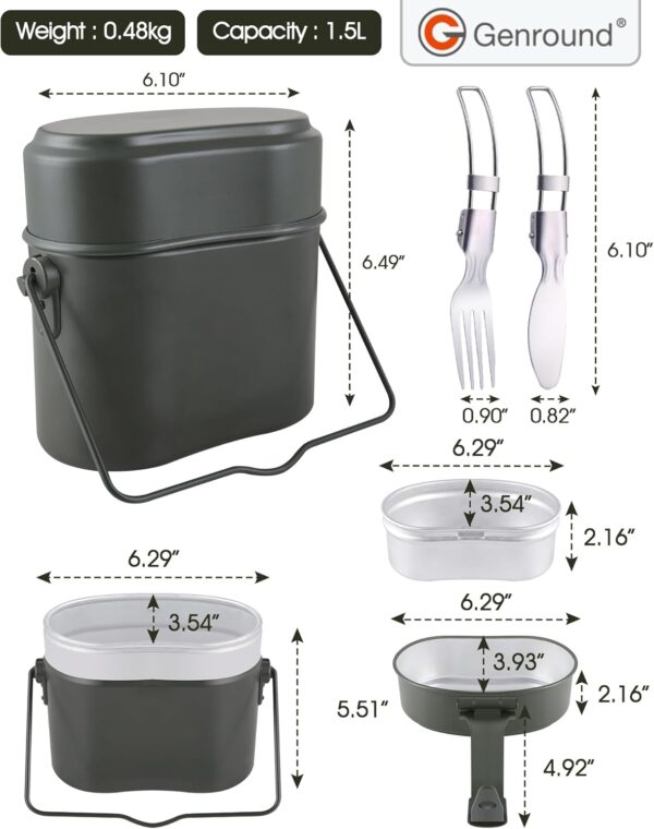Camping Cookware Mess Kit,Camp Cook Set, Germany Military Green Mess Kit, 3 in 1 Aluminum Camp Pot, Lightweight Camping Pots and Pans Set - Image 7
