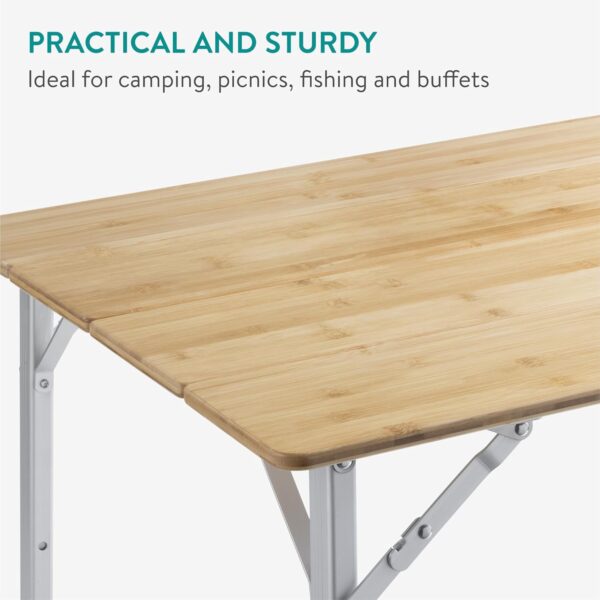 Navaris Bamboo Camping Table - Portable Folding Campervan Table - Picnic Tables that Fold Up - Foldable Fishing Table with Aluminium Telescopic Legs - Outdoor Foldaway Card Table - Image 5