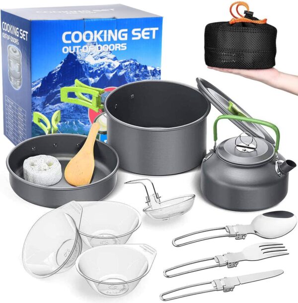 aiGear Camping Cookware Kit/12 in 1 Outdoor Camping Cooking Set | Portable Lightweight Aluminum | for 1 to 2 People Outdoor Camping Hiking Picnic - Image 2