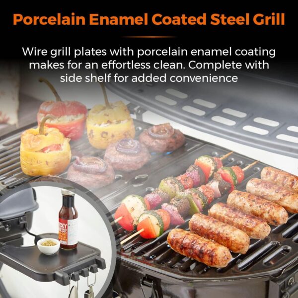 Tower T978522 Tourer Two Burner Gas BBQ, Portable Design, Porcelain Enamel Coated Steel Wire Grill, Grey - Image 6