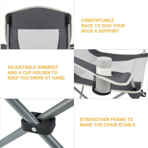 KingCamp Camping Lightweight Folding Portable Quad Chair with Mesh Cup Holder for Outdoor Hiking Fishing Picnic with Carry Bag, Black/Grey, 19.6 x 33 x 37.7 inches - Image 6