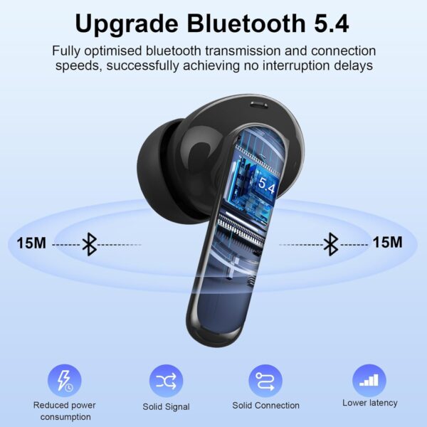 Wireless Earbuds, Bluetooth 5.4 Headphones In Ear with 4 ENC Mic, New Wireless Earphones Noise Cancelling Deep Bass, LED Display, Bluetooth Earbuds 36H Playtime, IP7 Waterproof Ear buds, USB-C, Black - Image 3