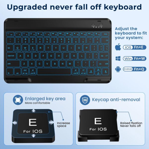 OYEEICE Enlarged Keycap Keyboard with Case for iPad 10.2 9th Generation, Anti-Fall Keycap Backlit Keyboard for iPad 8th / 7th Gen, Detachable Keyboard Case for iPad Pro 10.5 and Air 3rd Gen - Black - Image 5
