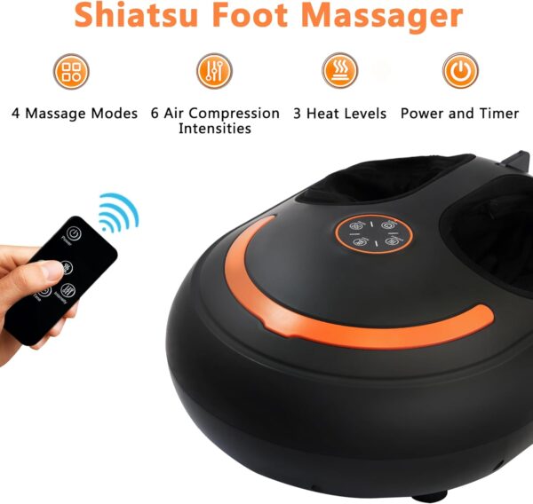 Foot Massager with Heat Shiatsu Foot Massager with Remote Deep Kneading Relief for Tired Muscles Electric Feet Massager Machine for Home and Office Gifts for Mom Dad Size Up to 12 Black - Image 3