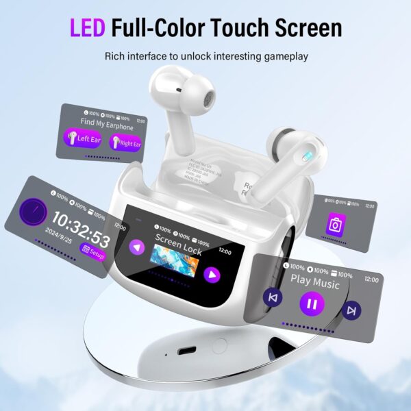 Wireless Earbuds, 48H Smart Touch Screen Ear Buds Bluetooth 5.4 Headphones in Ear, ANC/ENC Noise Cancelling Mic Bluetooth Earbuds with HiFi Stereo, 5 EQ Modes, IPX7 Waterproof Wireless Earphones White - Image 6