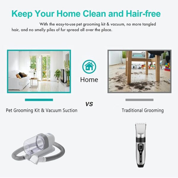 PJDDP Pet Grooming Kit & Vacuum Suction Pet Hair, Dog Grooming Kit for Shedding Pet Hair Low Noise,Professional Grooming Clippers with 5 Grooming Tools for Dogs Cats and Other Animals - Image 4