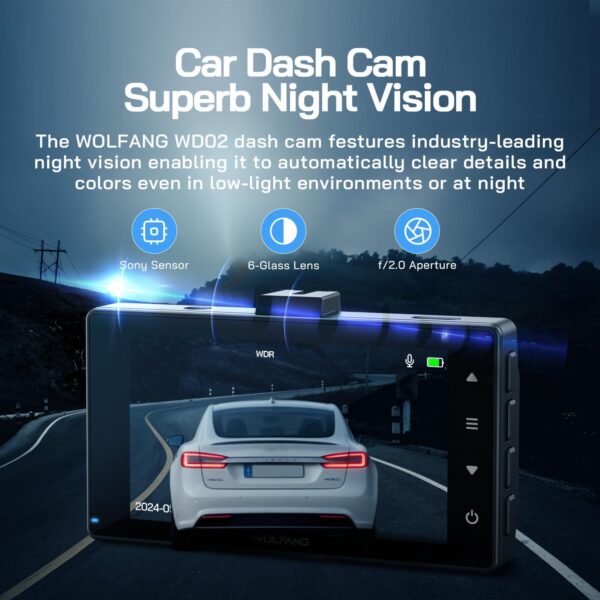 WOLFANG Dash Cam Front and Rear 2.5K, 1440P Dashcam for Cars with 3.0" LCD Display, Super Night Vision, Loop Recording, G-Sensor, 170 Wide Angle WDR, 24H Parking Guard, with SD Card and Reader - Image 5