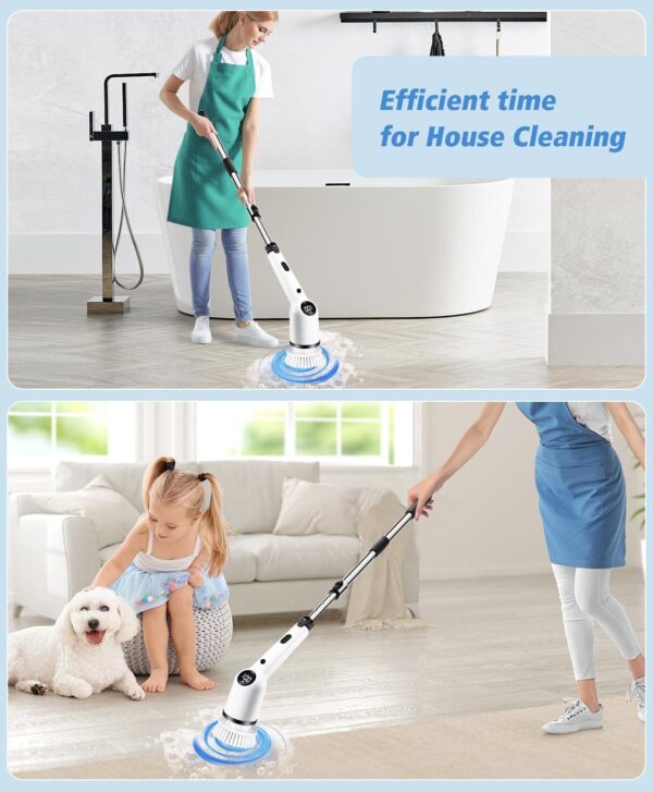 Electric Spin Scrubber,Upgraded 3 Speed Electric Cleaning Brush With 8 Replacement Brush Heads,Adjustable Handle,LED Screen Display,Power Cleaning Brush for Bathroom,Kitchen,Car,Tile,Wall,Floor,Tub - Image 9