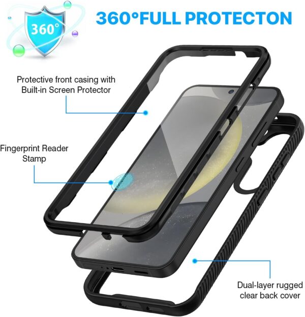 CENHUFO for Samsung Galaxy S24 Plus Case Built-in Screen Protector, Military Grade Shockproof Clear Cover 360°Full Body Protective Rugged Bumper Phone Case for Samsung S24 Plus 5G 6.7 Inch -Black - Image 3