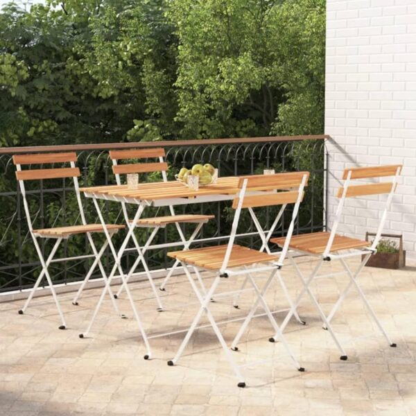 5 Piece Folding Patio Bistro Set Bistro Dining Table and Chairs Patio Yard Outdoor Furniture Solid Wood Acacia and Steel Type2 - Image 2