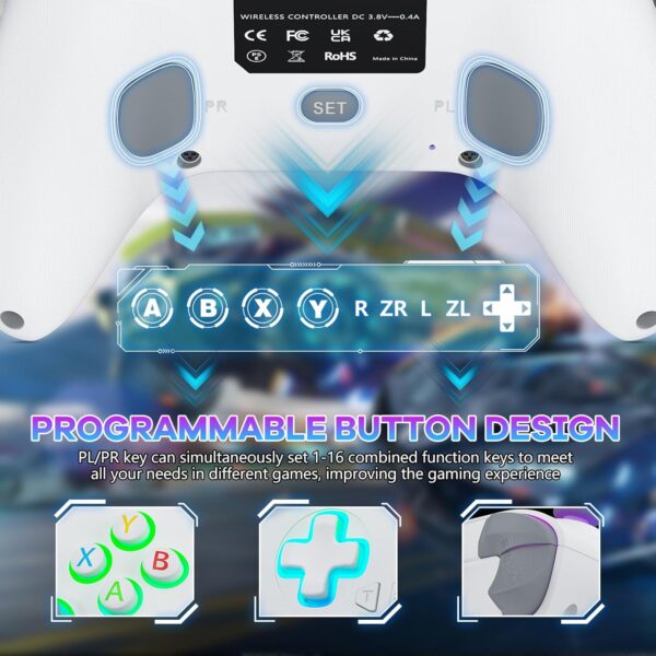 Lapezei【Requires manual upgrade Wired controller for Xbox One Controller for Xbox One X/S,Series X/S/PC Windows 7/8/10/11,Android,iOS,With Flash Strip/3.5mm Audio Jack with Cable - White - Image 5