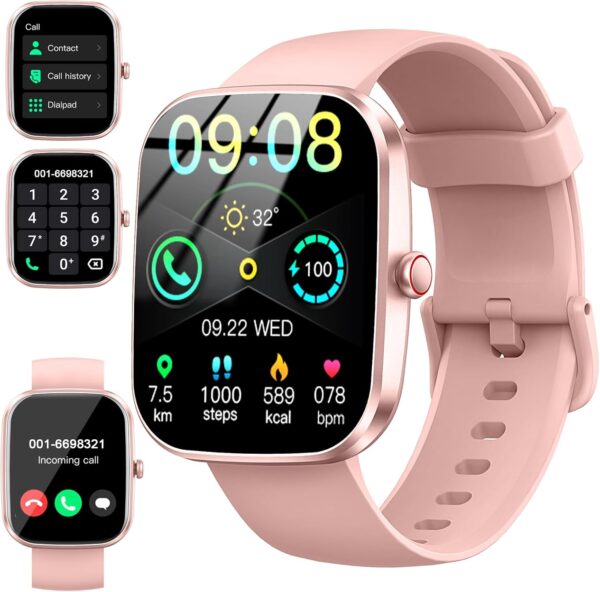 Smart Watch, 2025 HD 1.91" Smartwatch for Men Women with Answer/Make Calls, Heart Rate/Sleep Monitor, 112+ Sports Step Counter, IP68 Waterproof Activity Fitness Trackers for Android iOS Phone, Pink - Image 2