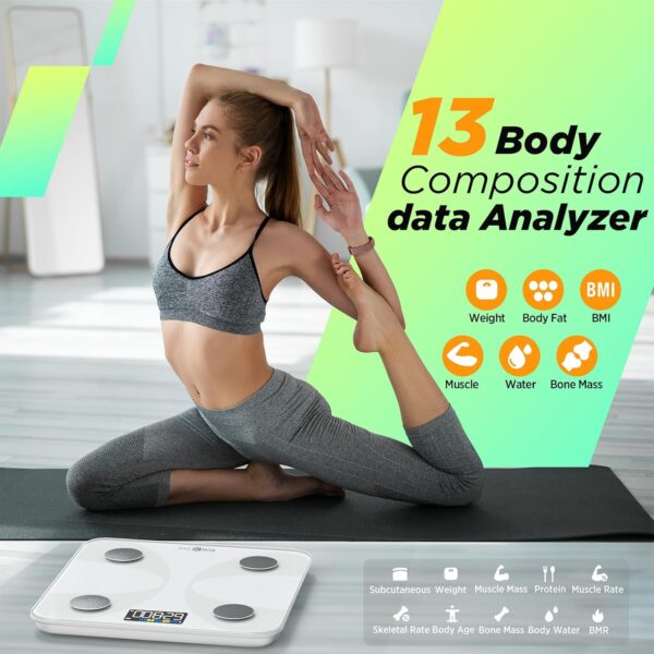 Scales For Body Weight, Runstar Digital Bathroom Scales High Accuracy Weighing Scales with Color Display for BMI Body Fat 13 Body Composition Analyzer Sync with Fitness App -White - Image 5