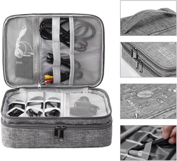 HCFGS Travel Cable Organiser Bag, Electronics Accessories Organizer Bag Extra Large 3-Layers Universal Carry Travel Gadget Bag for Power Bank, Memory Card, Data cable, Charger Hard Disk (Grey) - Image 5