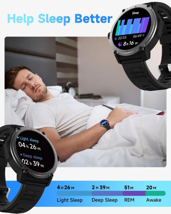 Smart Watch for Men Alexa Built-in, 46mm fitness watch, Answer/Make Calls, Heart Rate/Sleep/100 Sports/20m Waterproof, Smartwatch Compatible Android iOS - Image 6