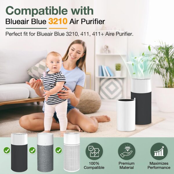 1 Pack of 3210 Replacement Filter Compatible with Blueair Blue Pure 3210/411 Air Purifier, True HEPA with High Efficiency, Particle and Activated Carbon - Image 4
