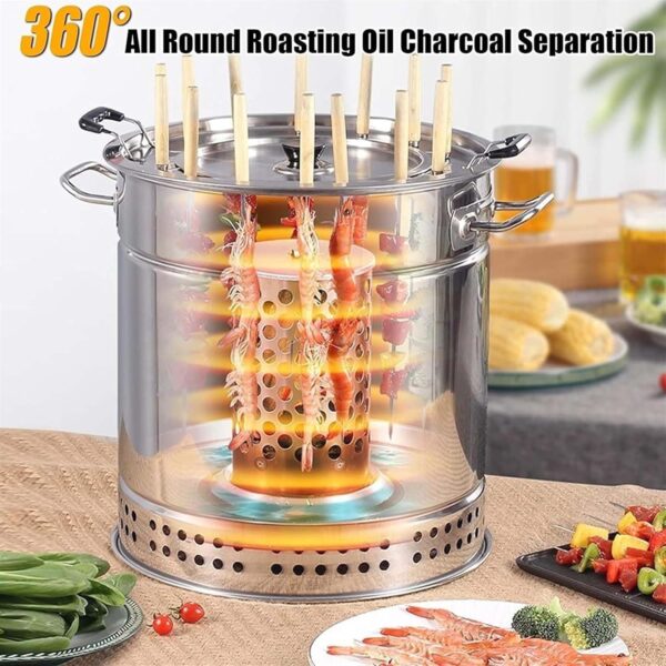 YJKKZQLB Stainless Steel BBQ Mesh Barrel Rolling Grill Basket Portable Charcoal Grill Stainless Steel BBQ Grill Vertical Hanging Grill Oven Silver Versatile Round Grill Cooking - Image 5