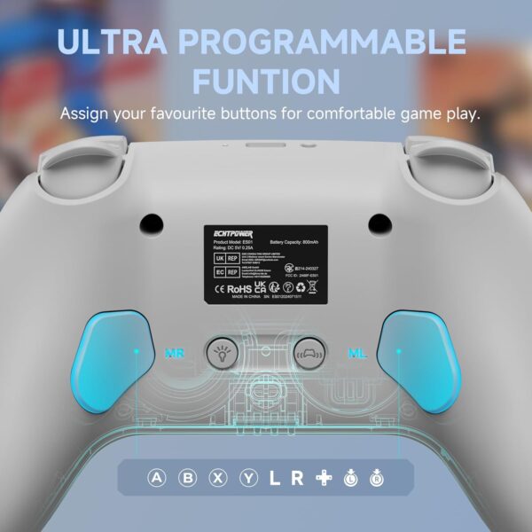 ECHTPower Switch Controller, Retro Color Wireless Switch Controller with Hall Joysticks/RGB/Macro/Turbo/Vibration, Controller Switch Pro,Compatible with Switch/OLED/PC/Adroid/iOS Grey - Image 6