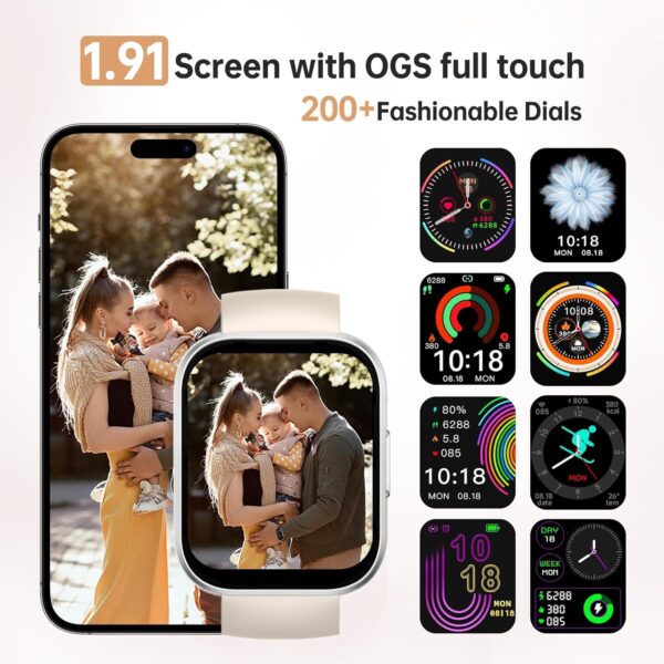 Smart Watch for Men Women, Answer/Make Call, 1.91"HD Screen Fitness Watch with Heart Rate/Sleep Monitor/SpO2/Pedometer, Activity Tracker 140+ Sport Modes, IP68 Waterproof Smartwatch for IOS Android - Image 3