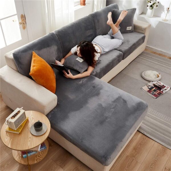 Sofa Seat Cushion Covers Velvet, Sofa Cushion Slipcovers Replacement, Couch Cushion Covers Thick Stretch for Individual Cushions (Gray,Chaise-seat) - Image 9