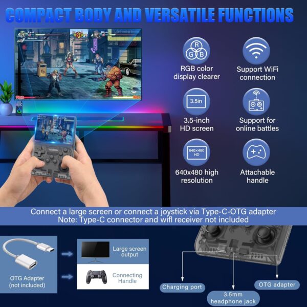 R40S Retro Handheld Video Game Console, 30,000 Retro Games in 1 Game Console with Open Source Linux System, 256GB TF Card, 3.5" IPS Screen and 3800mAh Battery (Grey) - Image 9