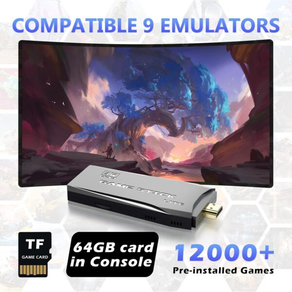 Kinhank Retro Game Stick, Super Console S2, Retro Games Console, Plug and Play, Built in 12000+ Games, 9 Classic Emulators, with 2 Wireless Controllers, 64GB - Image 3