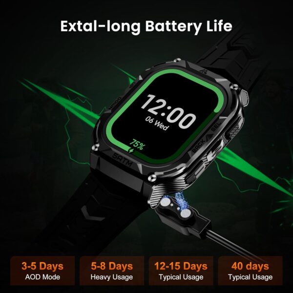 Smart Watch,Built in GPS,480mAh Extra-large Battery,5ATM&IP69 Waterproof,1.96'' AMOLED HD Display AI Voice Assistant Rugged Military Full Metal Body Smartwatch for Android iOS - Image 5