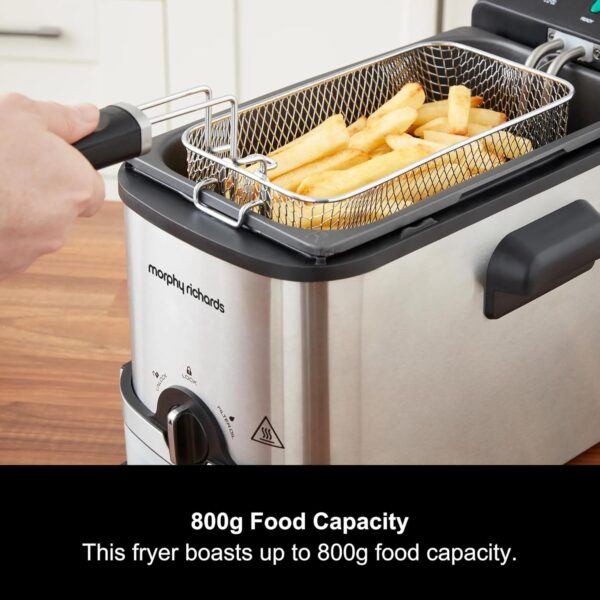 Morphy Richards Filter Pro Stainless Steel 3L Deep Fat Fryer, Detachable Basket Handle, Self-cleaning Oil Filtration System, Viewing Window, Variable Temperature Control, Stainless Steel, 2KW,482001 - Image 3