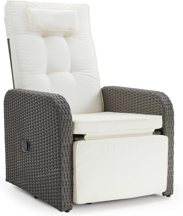 Mondeer Garden Recliner Chair, PE Rattan Lounge Armchair with Adjustable Backrest and 360° Swivel Base for Garden Terrace Indoor and Outdoor, Grey and Beige - Image 2