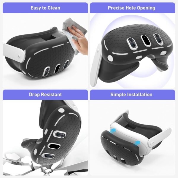 Kuejct 3 in 1 Accessoris Set for Quest 3, Comfort Head Strap with Adjustable Hinge, Silicone Face Pad Cover, Shell Protective Cover, VR Accessories Bundle Compatible with Quest 3 - Image 6