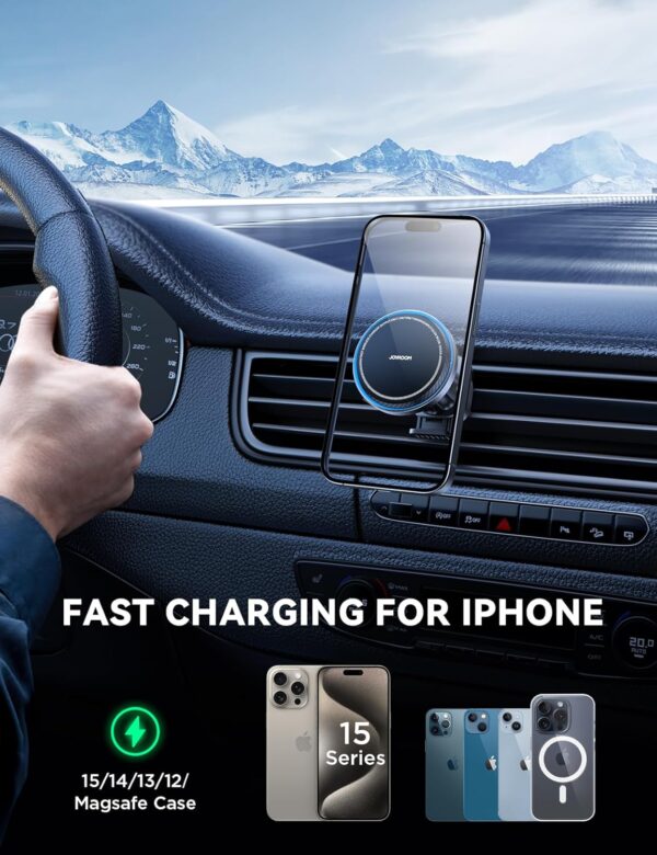 JOYROOM for Magsafe Car Mount Charger [15W Fastest Charging and Cooling Fan] Magnetic Wireless Car Charger for Air Vent, Magsafe Car Phone Holder compatible with iPhone 15/14/13/12 Series - Image 8