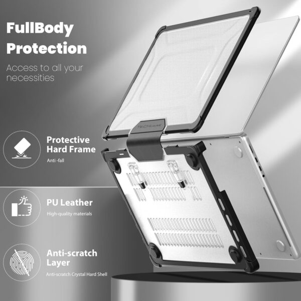 TECHGEAR Case Compatible MacBook Pro 14 inch 2024/2023/2022/2021 Protective Snap-On Tough Hard Shell Cover with Kick Stand for M4 / M3 / M2 / M1 / inc Pro & Max Chips, Clear Shockproof Case, Black - Image 5