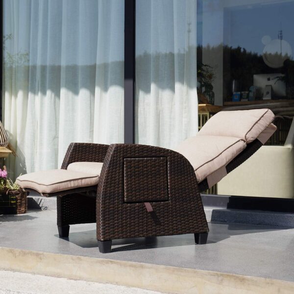 Grand patio Recliner Sun Lounger for Garden, Adjustable Position Height Armchair with Flip Table and Cushion, Lounge Chair for Indoor, Outdoor (Brown Wicker, Grey Cushion) - Image 12