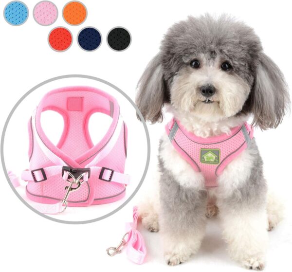 Zunea Small Dog Harness and Lead Set No Pull Puppy Vest Harnesses Adjustable Reflective Soft Mesh Step-in Pet Cat Harness Escape Proof for Walking, Bright Colors for Dogs Girl Boy Pink S - Image 2