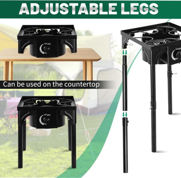 FSUON Outdoor Camping Stove, 130000 BTU, Propane Gas Cooker with Detachable Legs, High Pressure Single Burner, 30 PSI Regulator - Image 5