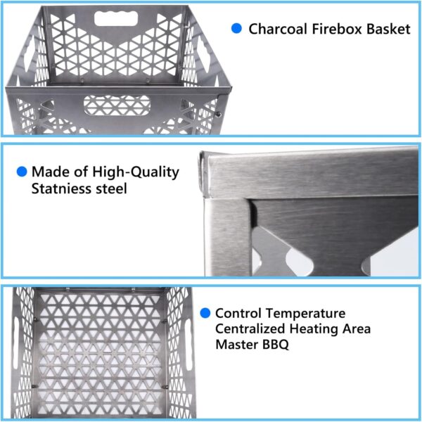 12 Inch Charcoal Firebox Basket for Oklahoma Joe Offset Smoker, Grill Accessories for Long and Efficient Smoking, 12" x 12" x 7.5 "Fire Basket for Oklahoma Joes Highland (Stainless Steel) - Image 4
