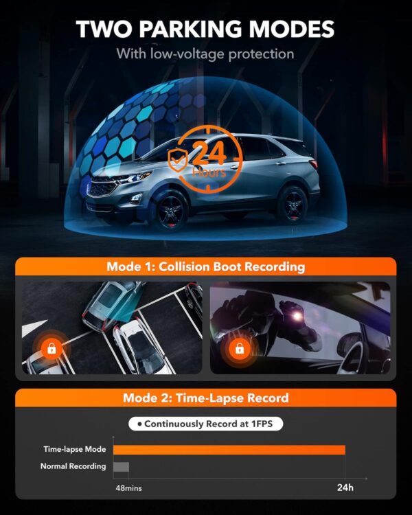 WOLFBOX D07 4K Dash Cam Front and Rear Built-in WiFi GPS, 4K/2.5K + 1080P Dual Dashcam, Car Camera Dash cam with G-Sensor, Smart Parking Monitor, Loop Recording, Super Night Vision, Super Capacitor - Image 5