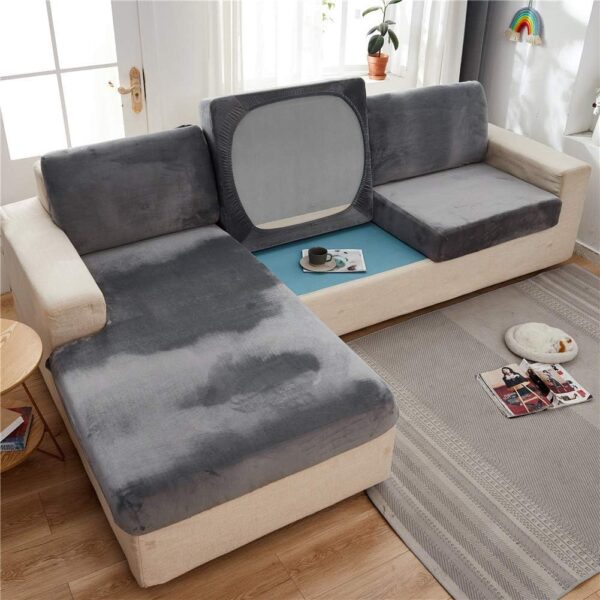 Sofa Seat Cushion Covers Velvet, Sofa Cushion Slipcovers Replacement, Couch Cushion Covers Thick Stretch for Individual Cushions (Gray,Chaise-seat) - Image 2