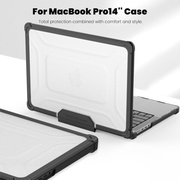 TECHGEAR Case Compatible MacBook Pro 14 inch 2024/2023/2022/2021 Protective Snap-On Tough Hard Shell Cover with Kick Stand for M4 / M3 / M2 / M1 / inc Pro & Max Chips, Clear Shockproof Case, Black - Image 4