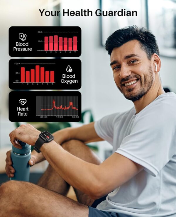 2024 Smart Watch with Bluetooth Call for Men Women, Activity Fitness Tracker with 1.96" HD Touch Screen, Blood Pressure Blood Oxygen Heart Rate Sleep Monitor Pedometer for Android iPhone - Image 3