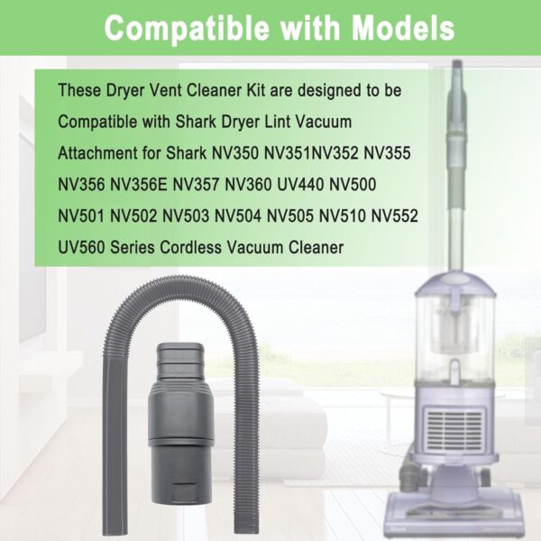 Dryer Vent Cleaner Kit Compatible with Shark Dryer Lint Vacuum Attachment for Shark NV350 NV351 NV352 NV353 NV360 NV356E NV500 NV501 NV503 Series Cordless Vacuum Cleaner Removes Deep Lint - Image 3