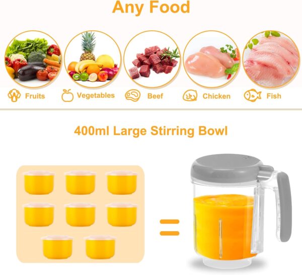 Bear Baby Food Processer, Auto Cooking and Grinding with 4 Menu Multifunctional Baby Food Maker and Steamer Puree Blender, Self Cleans, Touch Screen Control, White - Image 7