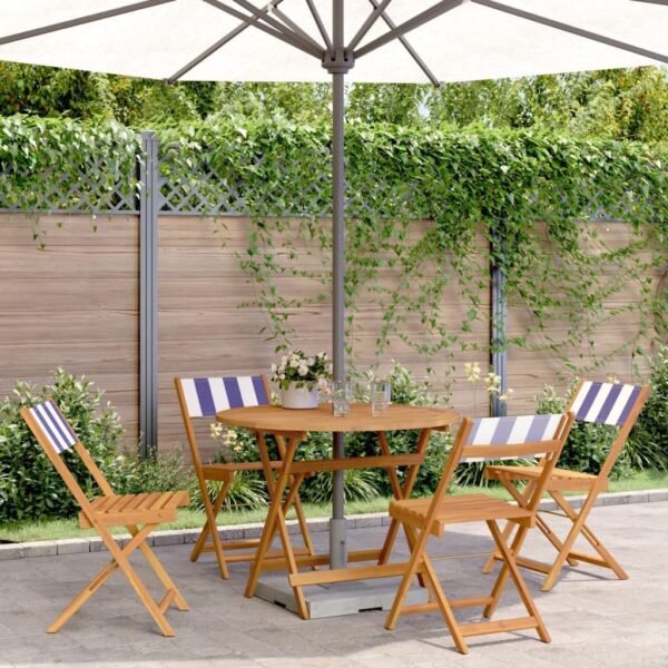 Home-Outdoor Home-Outdoor Furniture Sets,5 Piece Garden Dining Set Blue and White Fabric and Solid Wood - Image 2