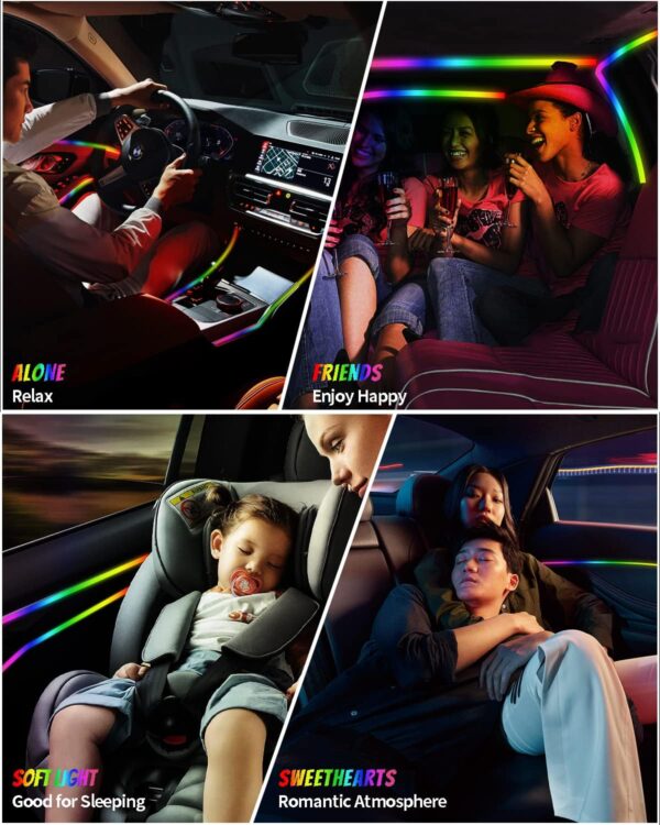 Keiurot Acrylic Ambient Car Lighting Car LED Interior Light Strips Neon Light 2 in 1 Car Dashboard Lights Strip Atmosphere Car Door Light Decoration Car Trim APP Control Music Sync - Image 8